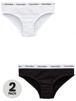 Calvin Klein Girls 2 Pack Bikini Briefs - White/Black, Size Age: 8-10 Years, Women