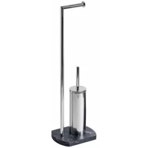 Octavia Freestanding Toilet Roll Holder & Brush Combo, Grey Marble, Chrome - Grey Marble