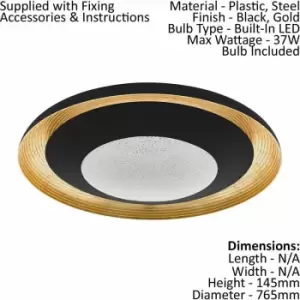 Loops - Flush Ceiling Light Black Gold Shade Transparent Plastic With Granille LED 37W