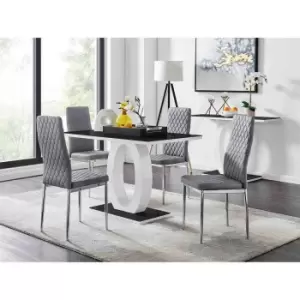 Furniture Box Giovani 4 Black Dining Table and 4 Grey Velvet Milan Chairs