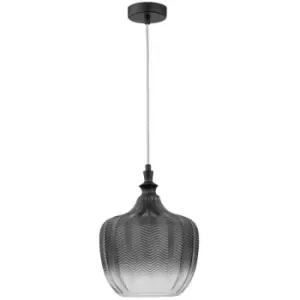 Frisco Dome Pendant Ceiling Light Matt Black Metal Smoky Grey Glass LED E27 - Merano