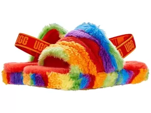 UGG Kids Fluff Yeah Cali Collage Slide Slippers - Rainbow Stripe - UK 13 Kids