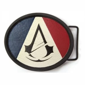 Assassins Creed Unity Oval Belt Buckle with Classic Crest Logo on a Tricolour Background, Black