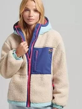 Superdry Vintage Hooded Sherpa Jacket - Cream, Size 10, Women