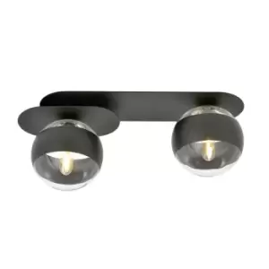 Emibig Plaza Black Globe Ceiling Light with Clear,Black Glass Shades, 2x E14