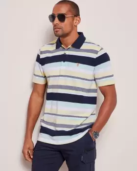 Cotton Traders Mens Guinness Short Sleeve Birdseye Stripe Polo Shirt in Blue