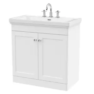 Nuie Classique 800mm Floor Standing 2-door Unit & Basin 3 Tap Holes - Satin White