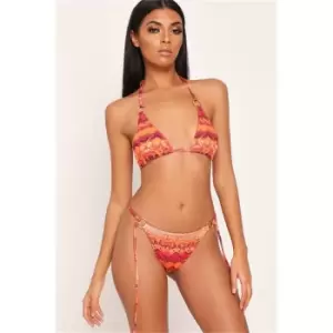 I Saw It First Snake Print Triangle Bikini Bottoms With Hoop Detail - Orange