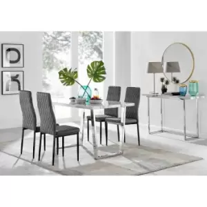 Furniture Box Kylo White Marble Effect Dining Table and 4 Grey Velvet Milan Black Leg Chairs