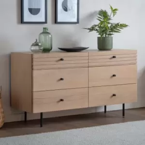 Okayama Oak Wide Chest of 6 Drawers with Black Metal Legs - Caspian House