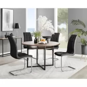 Furniturebox Adley Brown Wood 120cm Storage Dining Table & 4 Black Murano Silver Leg Faux Leather Chairs