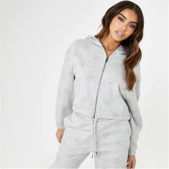 Jack Wills Eco All Over Print Zip Hoodie - Grey Marl