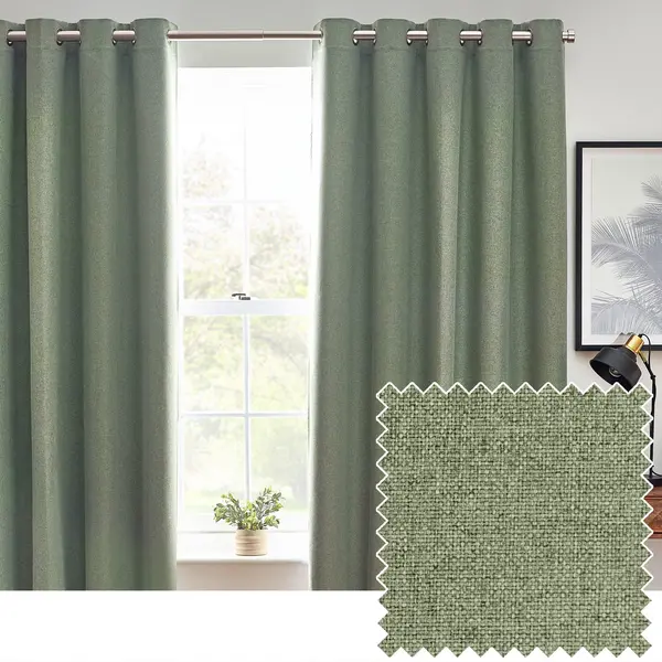 Dawn 100% Blackout Thermal Eyelet Curtains Eucalyptus, Eucalyptus / 168 x 183cm