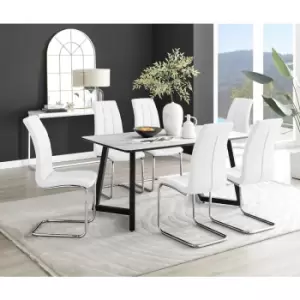 Furniturebox UK - Furniturebox Carson White Marble Effect Rectangular 160cm Dining Table & 6 White Murano Faux Leather Chairs