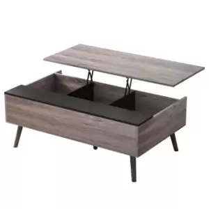 Homcom Ottoman Storage Side Table With Lift Up Top Grey Wood Grain