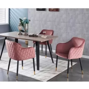 5 Pieces Life Interiors Verona Rocco Dining Set - a Walnut Rectangular Dining Table and Set of 4 Pink Dining Chairs - Pink