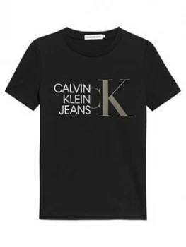 Calvin Klein Jeans Boys Hybrid Logo Fitted T-Shirt - Black, Size 14 Years