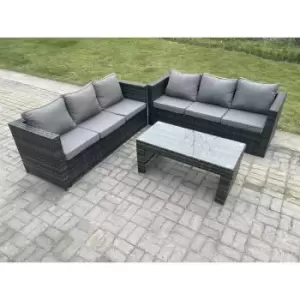 Fimous 6 Seater Outdoor Rattan Lounge Sofa Complete Set with Oblong Rectangular Coffee Table