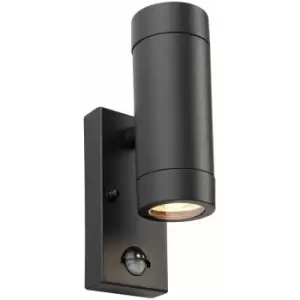 Loops - Twin Up & Down Wall Light with pir Sensor - 2 x 7W GU10 LED - Satin Black