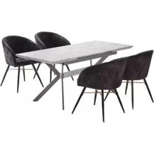 5 Pieces Life Interiors Vittorio Blaze Dining Set - a White Extendable Rectangular Wooden Dining Table and Set of 4 Black Dining Chairs - Black