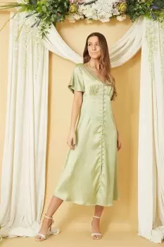 Green Satin Button Down Dress