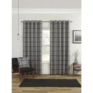 Gorden John Textiles Carnoustie Curtains Blackout Eyelet Woven Check Grey 66 x 90'