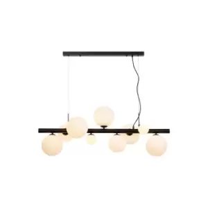 Marshall Linear Ceiling Pendant, 9 Light G9, Satin Black, Opal Glass