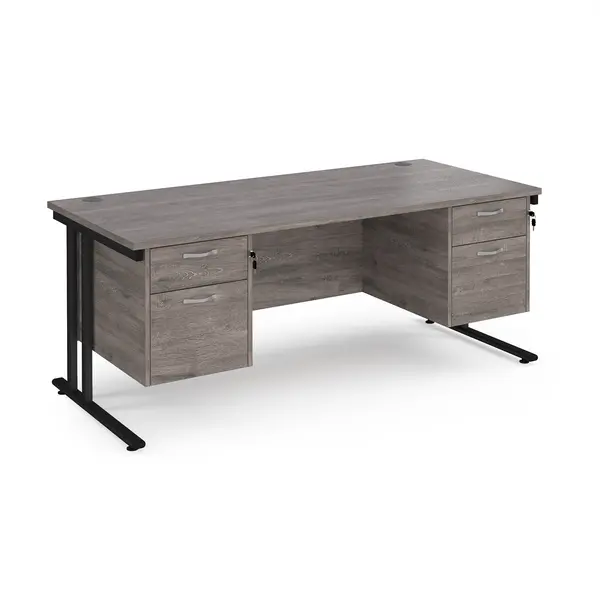 Maestro 25 straight desk 1800mm x 800mm with two x 2 drawer pedestals - Black cantilever leg frame, grey oak top