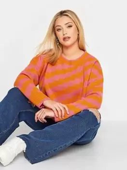 Yours Geo Jacquard Jumper Pink/orange, Orange, Size 18-20, Women