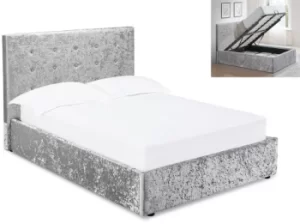 LPD Rimini 5ft King Size Silver Crushed Velvet Glitz Upholstered Fabric Ottoman Bed Frame