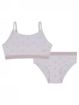 Jack Wills Girls Boxed Print Bralette & Brief Set - White, Size Age: 12-13 Years, Women