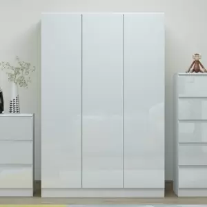 Stora Modern 3 Door Wardrobe - White Gloss - White