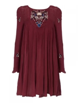 Free People Mohave Embroidered Mini Dress Red