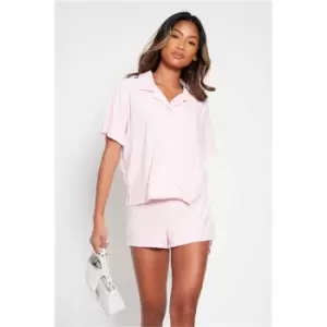 I Saw It First Pink Two Piece Short Sleeve Button Through Shirt And High Waisted Shorts Set - Pink