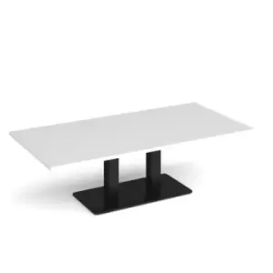 Eros rectangular coffee table with flat Black rectangular base and twin uprights 1600mm x 800mm - white