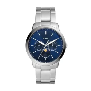 Fossil Mens Neutra Moonphase Multifunction Stainless Steel Watch - Silver