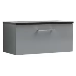 Nuie Arno Gloss Cloud Grey 800mm Wall Hung Single Drawer Vanity Unit with Sparkling Black Laminate Worktop - ARN1325LSB - Cloud Grey