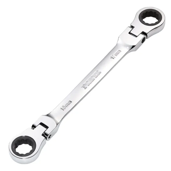 Draper HI-TORQ Metric Flexible Head Double Ring Ratchet Spanner, 16 x 17mm