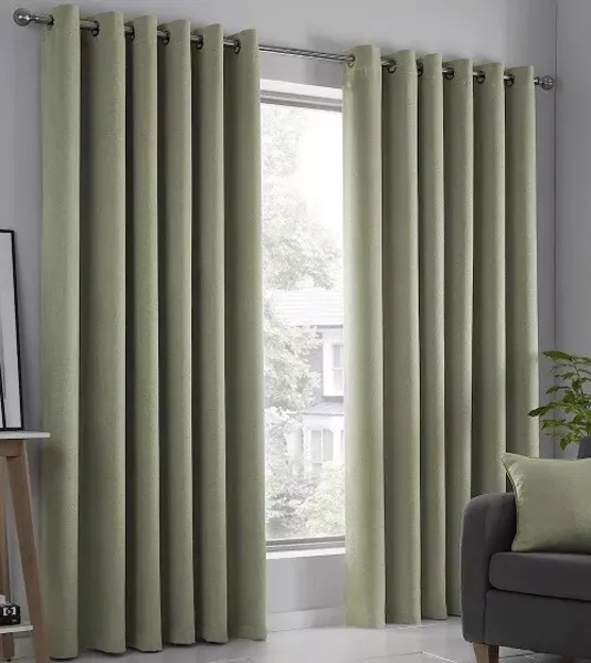 Fusion Strata Woven Eyelet Lined Curtains, Green, 66 x 54" - Fusion SR5GN66546UPU