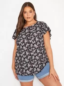 Yours Frill Shoulder Top - Black, Size 26-28, Women