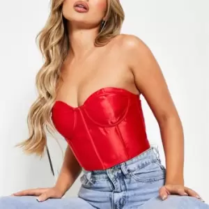 I Saw It First Satin Boning Detail Bandeau Corset - Red