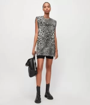 AllSaints Womens Leppo Gothic Mika Tank Dress, Leopard Grey, Size: M