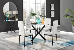 Novara 4 Seater Black Leg Round Glass Dining Table & 4 Milan Soft Velvet Black Leg Chairs