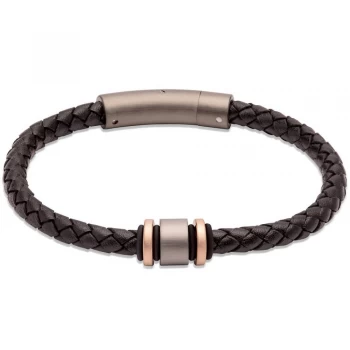 Unique Black Braided Leather & Gunmetal Steel Clasp 21cm Bracelet...