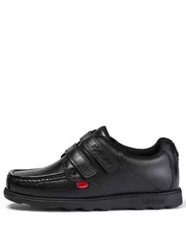 Kickers Boys Fragma Double Strap School Shoes - Black, Size 13 Younger