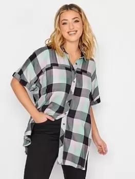 Yours Short Sleeve Check Shirt - Green, Size 26-28, Women