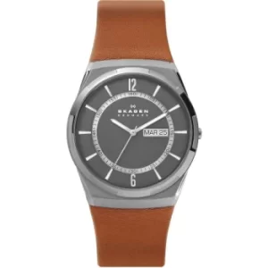 Skagen Melbye Three-Hand Day-Date Brown Leather Watch