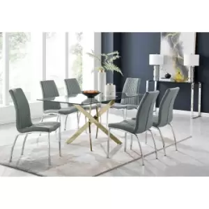 Furniture Box Leonardo 6 Gold Dining Table and 6 Grey Isco Chairs