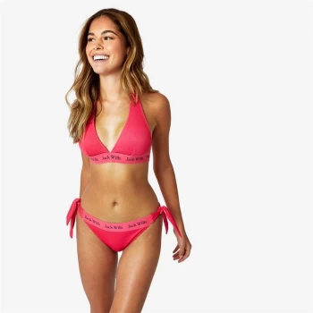 Jack Wills Eco Halter Neck Ribbed Bikini Top - Bright Pink