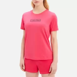 Calvin Klein Womens Short Sleeve Top + Shorts Set - Pink Splendor - M